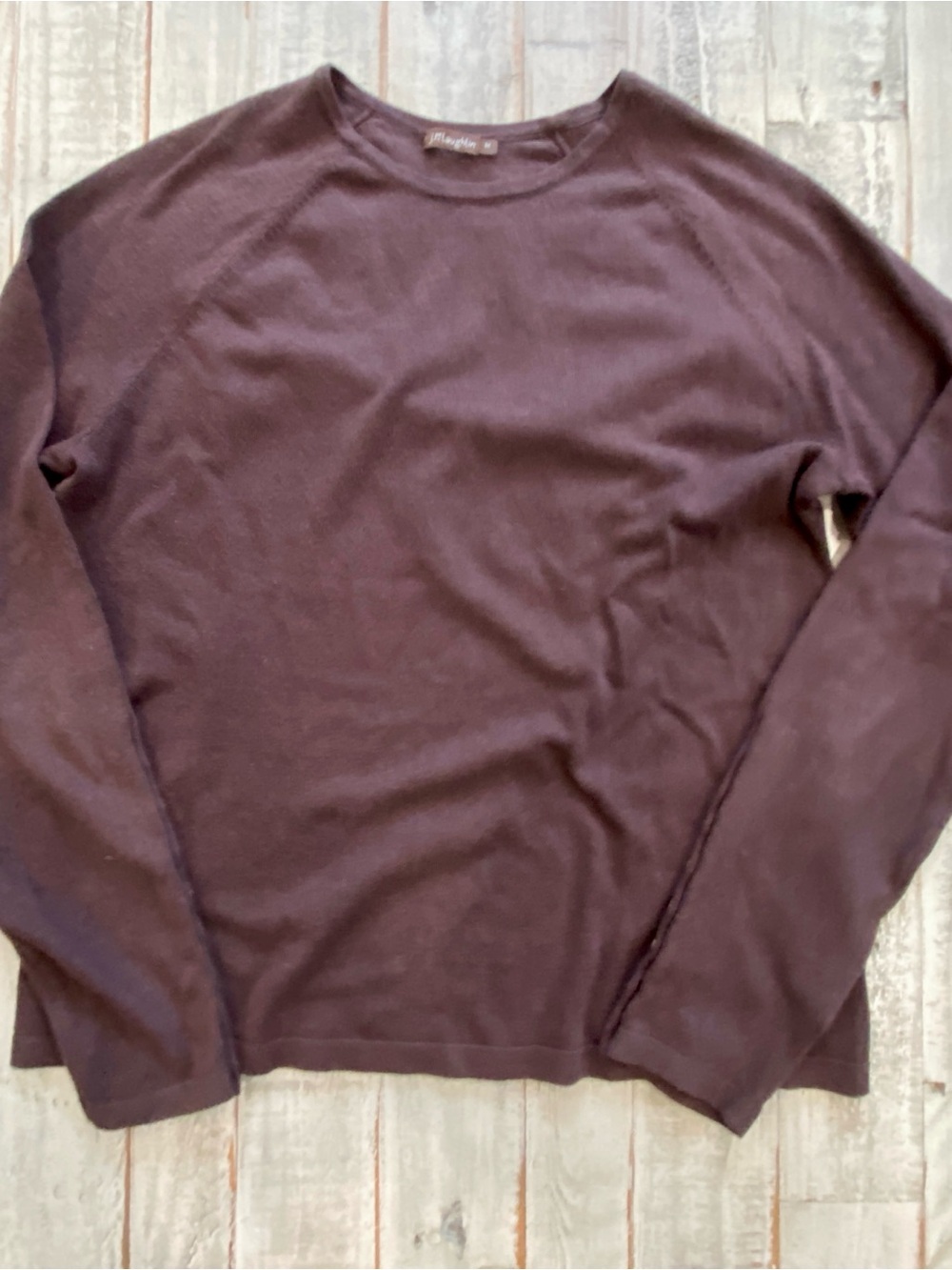 J McLaughlin Womens Crewneck Sweater Deep Brown Button Sleeves Lightweight Med